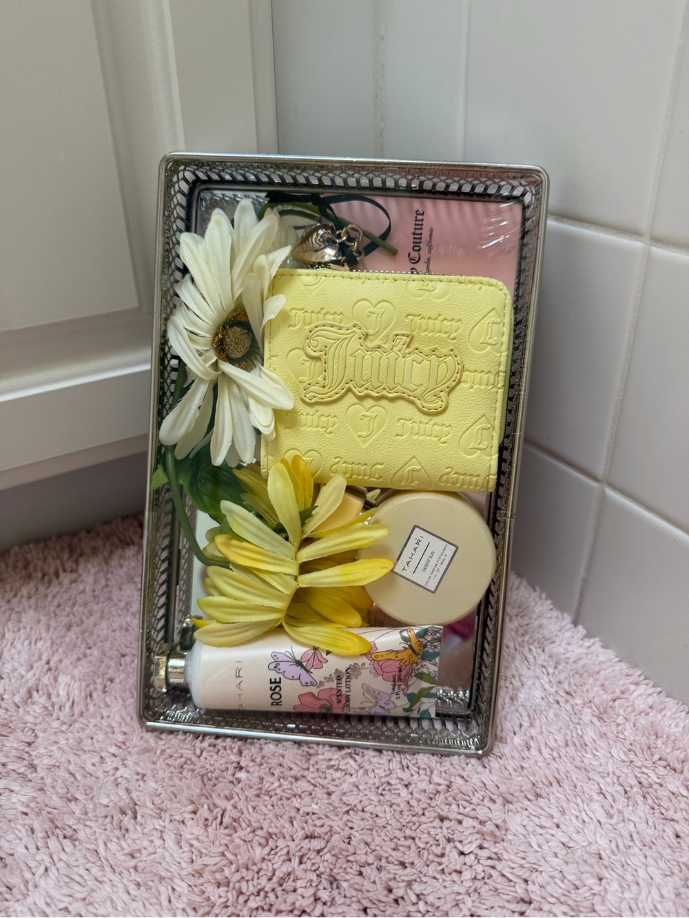 Juicy Couture Yellow Embossed Wallet with Floral Accents